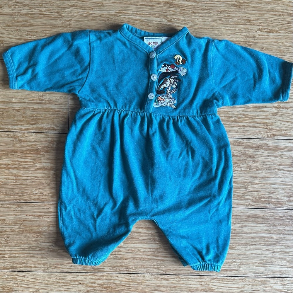 ACME Vtg 90's Looney Tunes Baby Romper One Piece 6 Month Sylvester Tweety Bugs